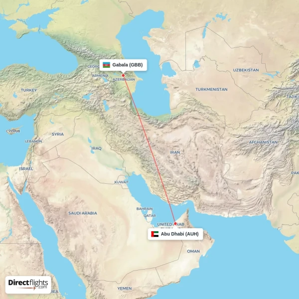 Gabala - Abu Dhabi direct flight map