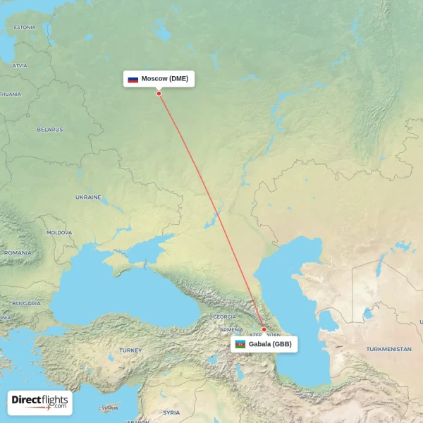 Gabala - Moscow direct flight map