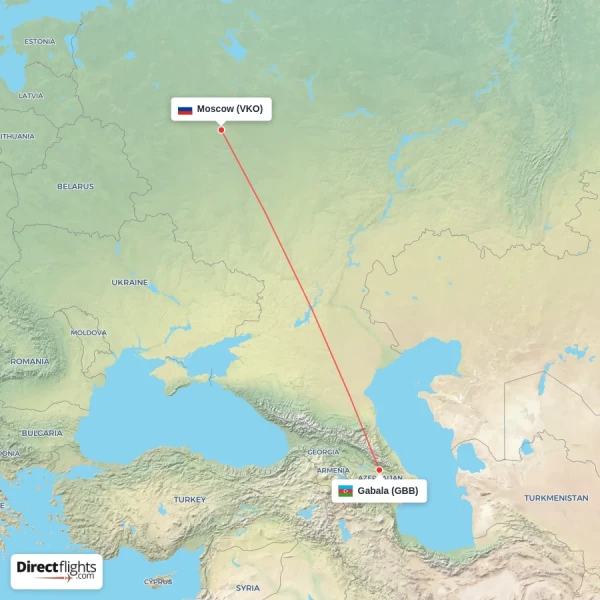 Gabala - Moscow direct flight map