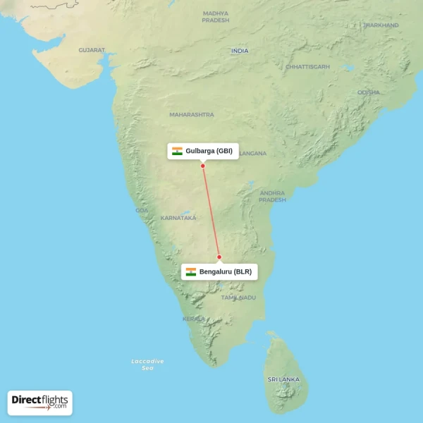 Gulbarga - Bengaluru direct flight map