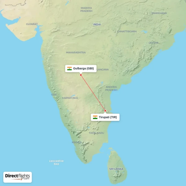 Gulbarga - Tirupati direct flight map
