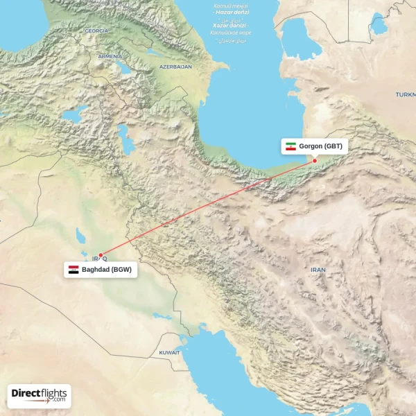 Gorgon - Baghdad direct flight map