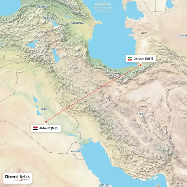 Gorgon - Al-Najaf direct flight map