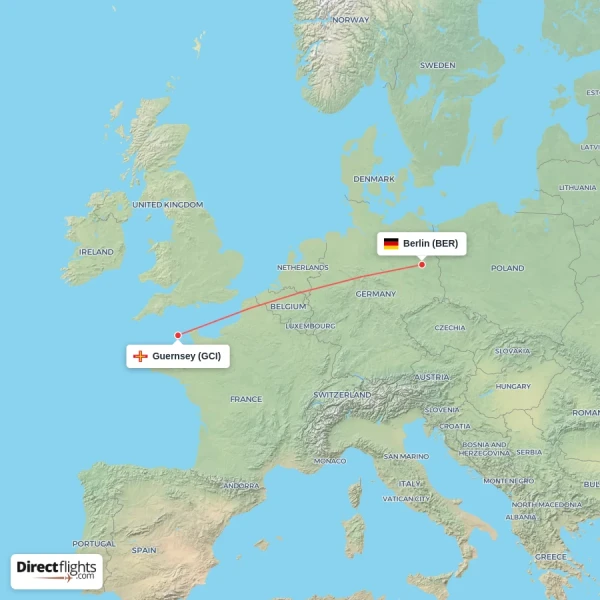 Guernsey - Berlin direct flight map