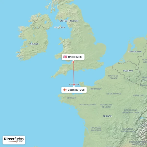 Guernsey - Bristol direct flight map