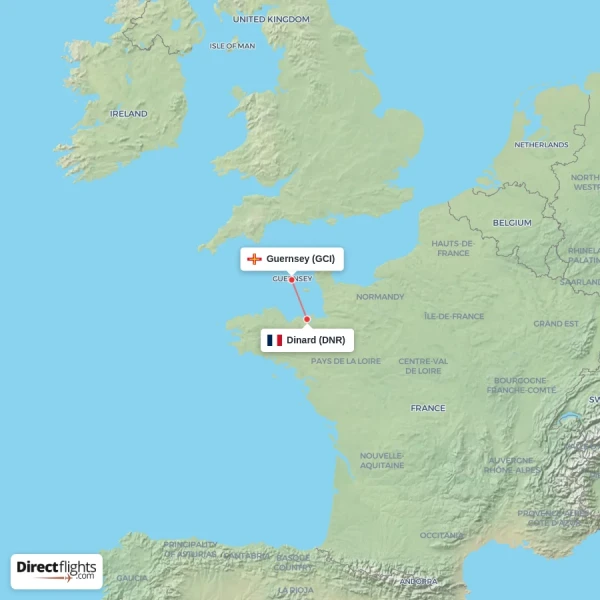Guernsey - Dinard direct flight map