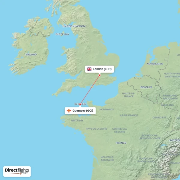 Guernsey - London direct flight map