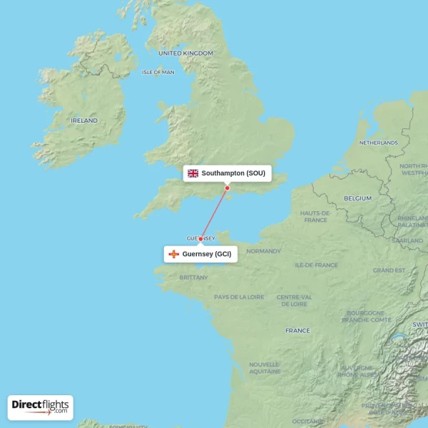 Guernsey - Southampton direct flight map