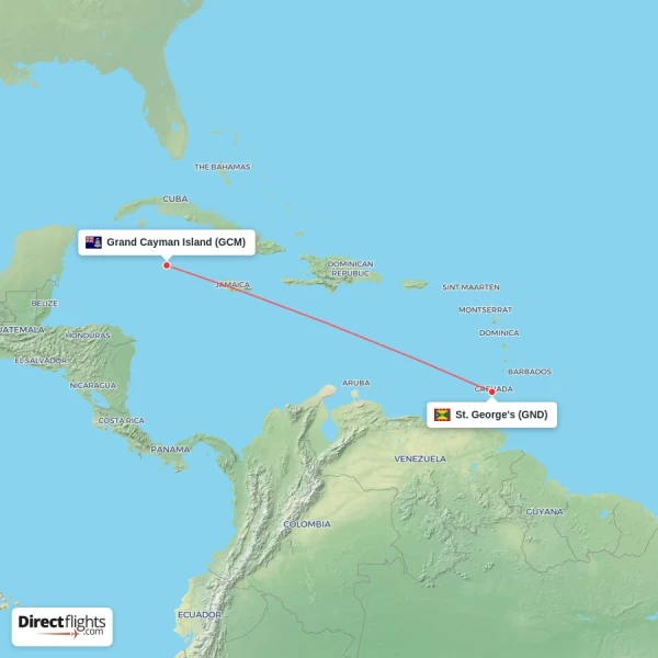 Grand Cayman Island - St. George's direct flight map