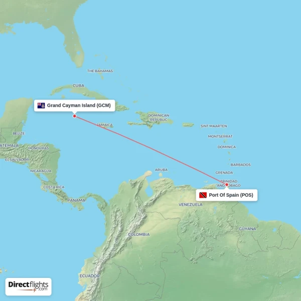Grand Cayman Island - Port Of Spain direct flight map