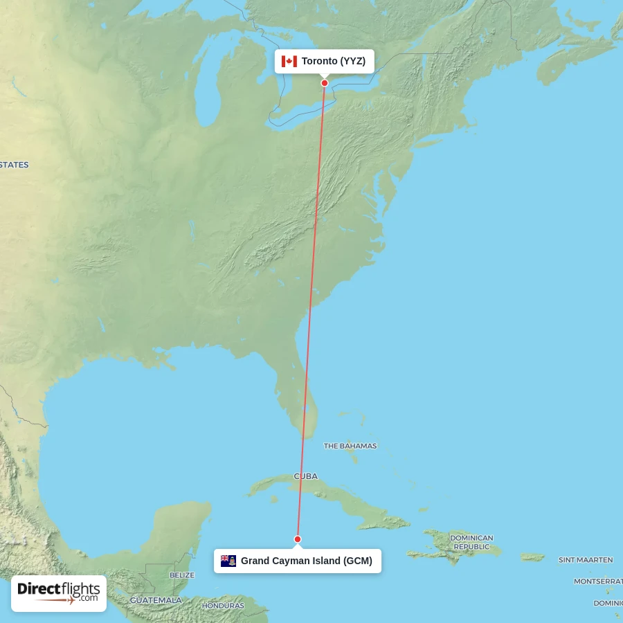 GCM - YYZ route map