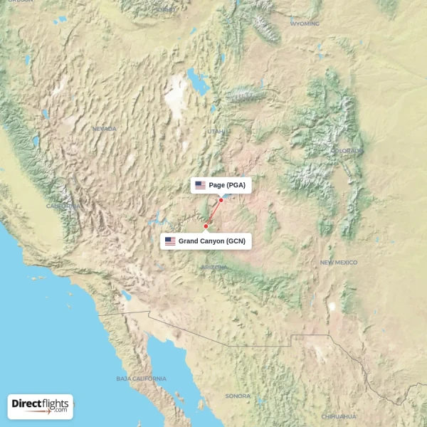 Grand Canyon - Page direct flight map