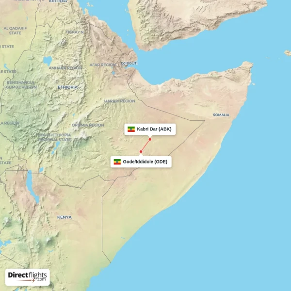 Gode/Iddidole - Kabri Dar direct flight map