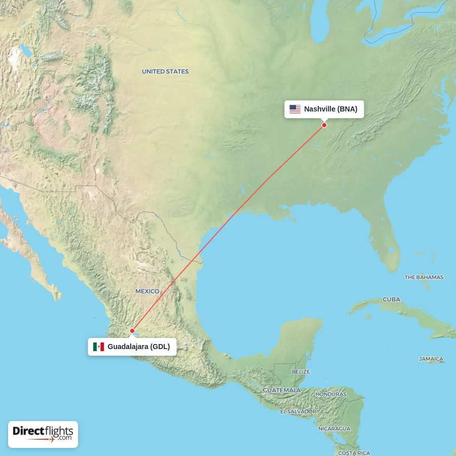 GDL - BNA route map