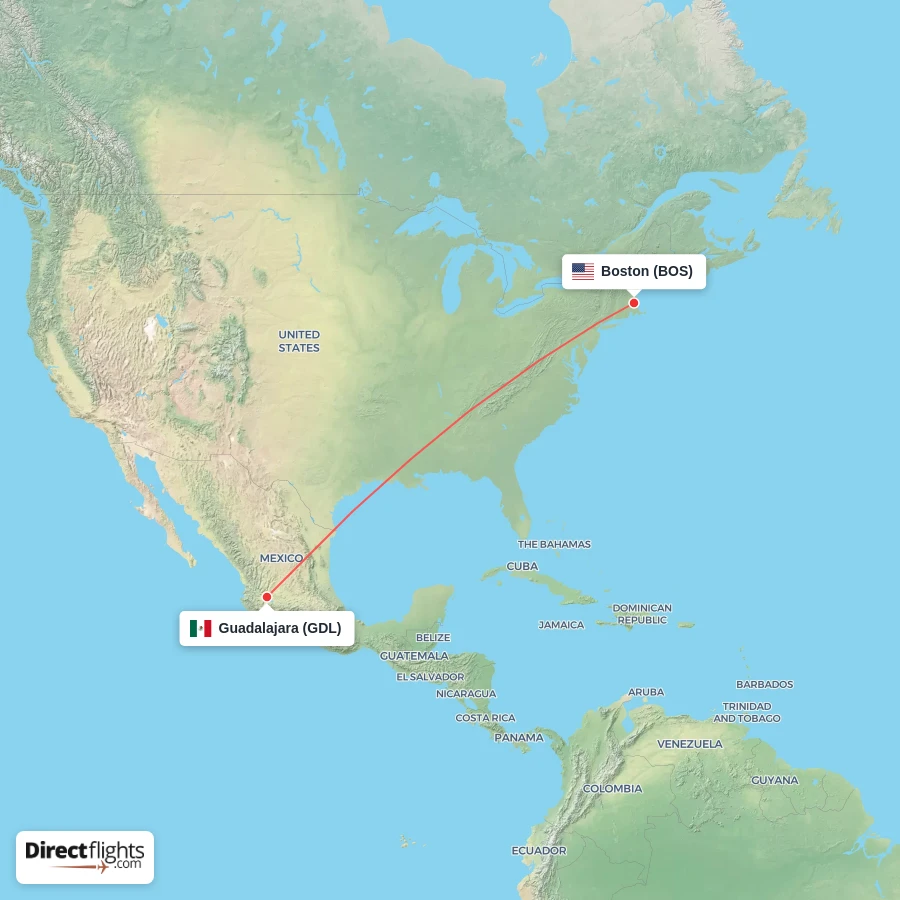 GDL - BOS route map