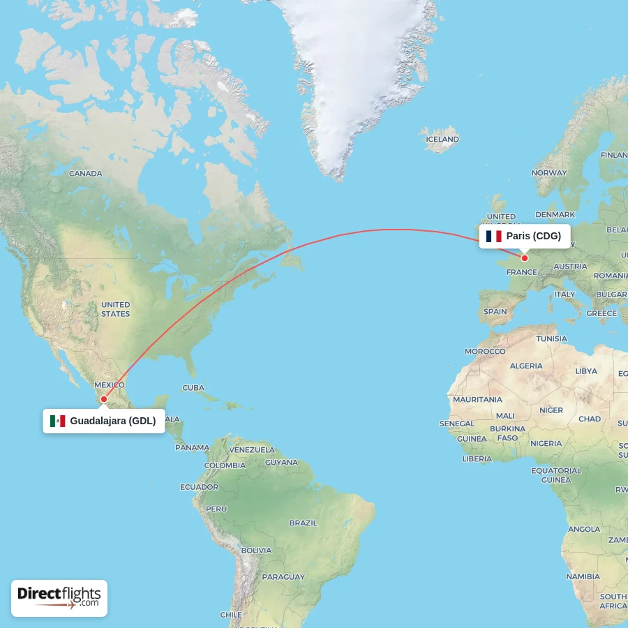 GDL - CDG route map