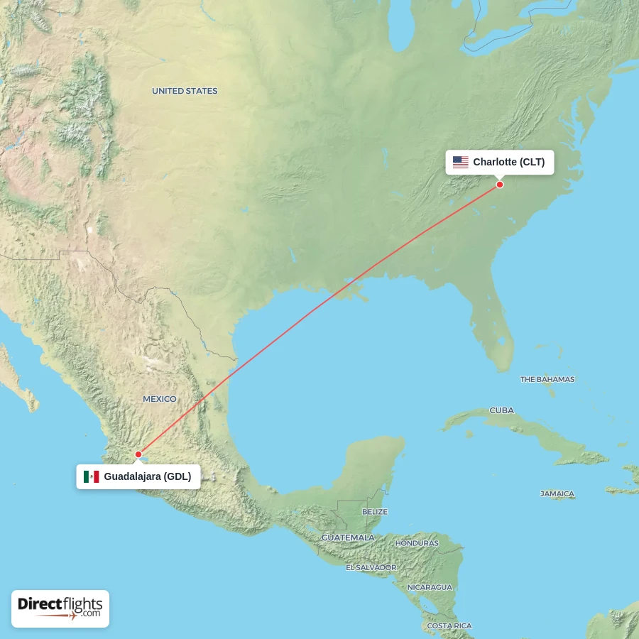 GDL - CLT route map