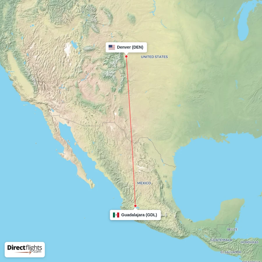GDL - DEN route map