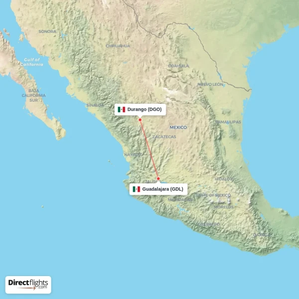 Guadalajara - Durango direct flight map