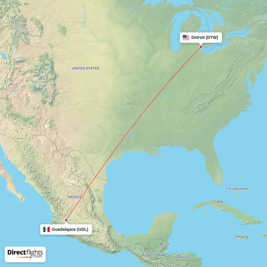 GDL - DTW route map