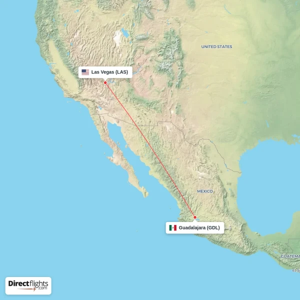 Guadalajara - Las Vegas direct flight map
