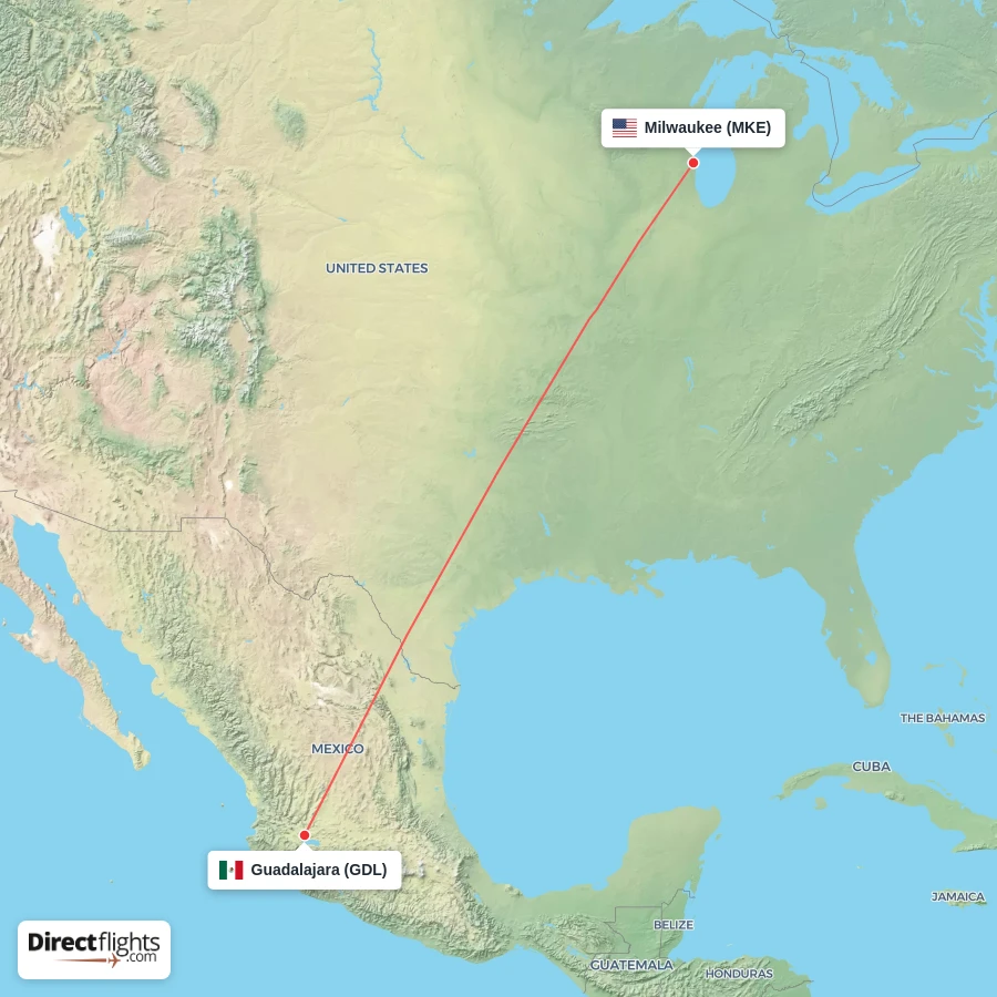 GDL - MKE route map