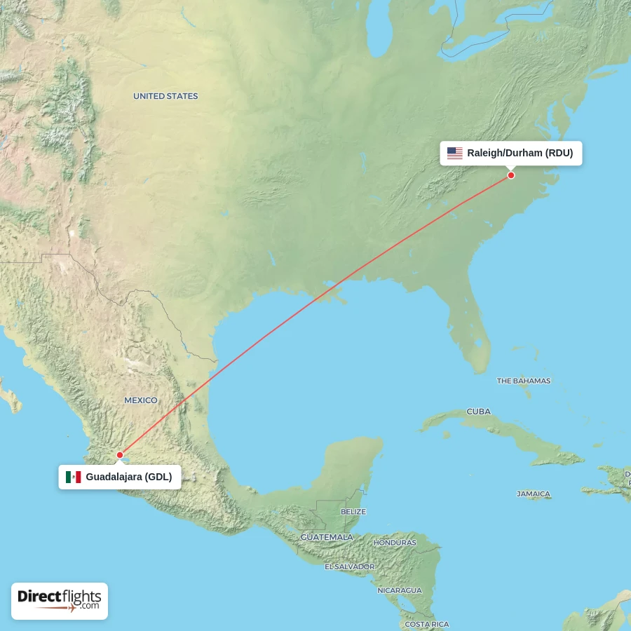 GDL - RDU route map