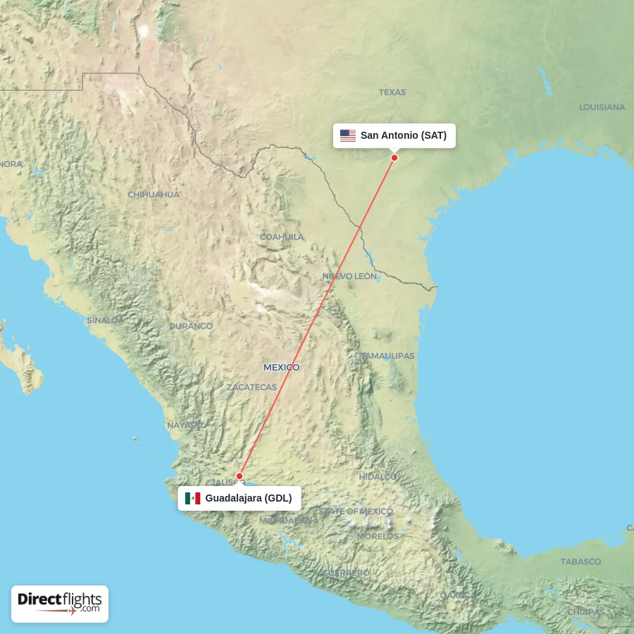 GDL - SAT route map
