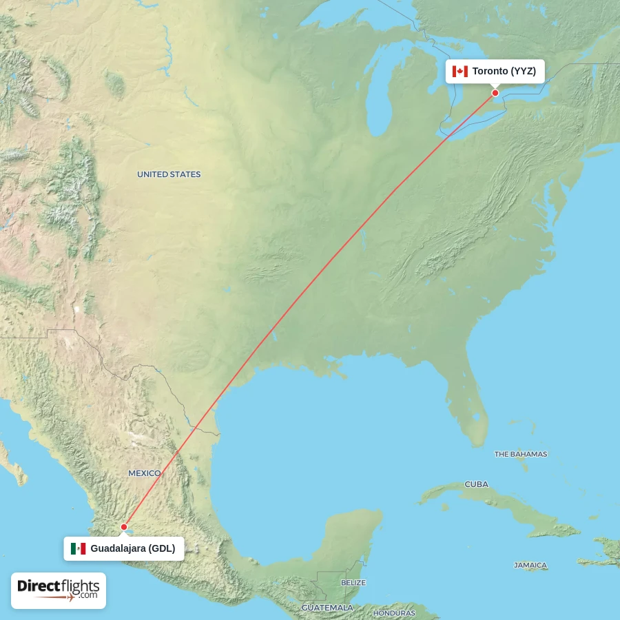 GDL - YYZ route map