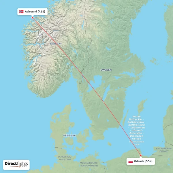 Gdansk - Aalesund direct flight map