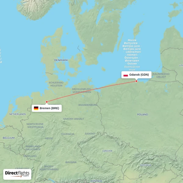 Gdansk - Bremen direct flight map