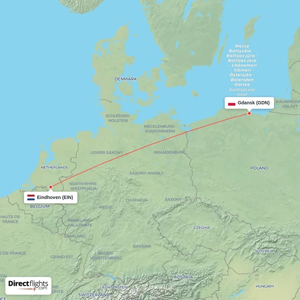 Gdansk - Eindhoven direct flight map