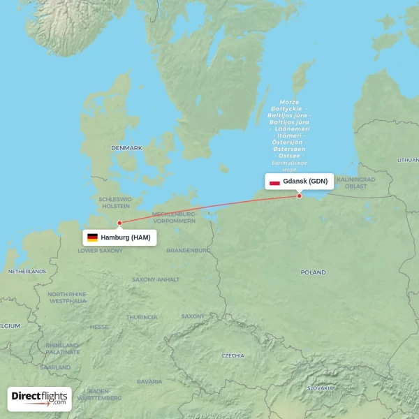 Gdansk - Hamburg direct flight map
