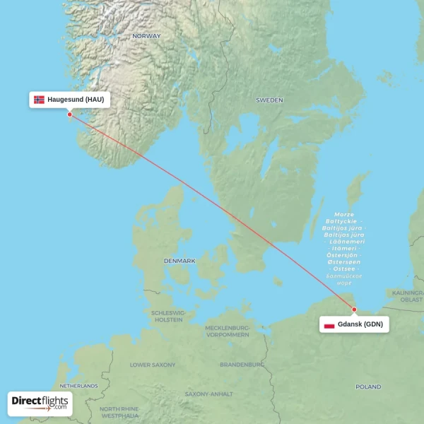 Gdansk - Haugesund direct flight map