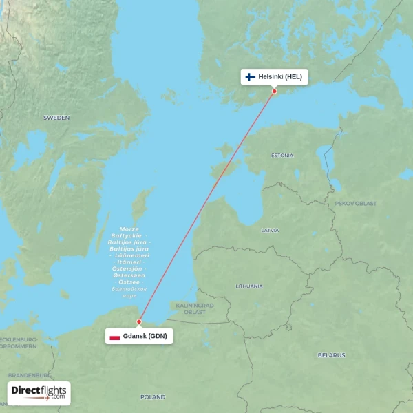 Gdansk - Helsinki direct flight map