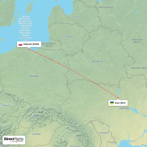 Gdansk - Kiev direct flight map