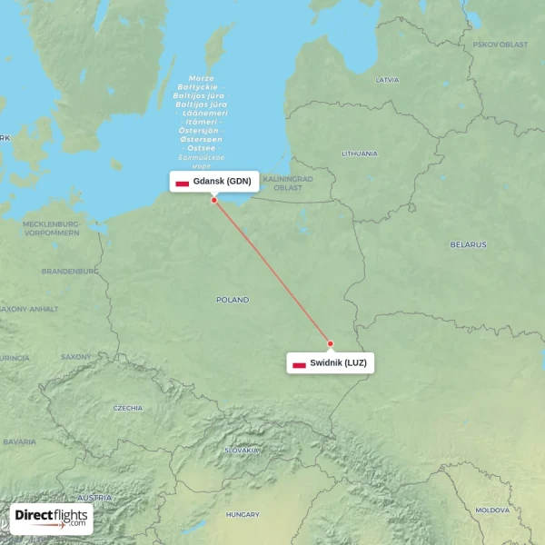 Gdansk - Swidnik direct flight map