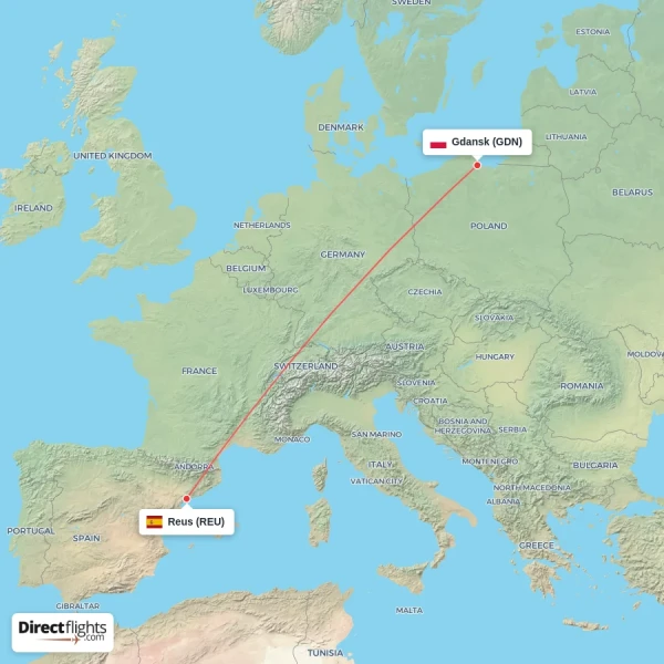 Gdansk - Reus direct flight map