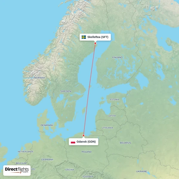 Gdansk - Skelleftea direct flight map