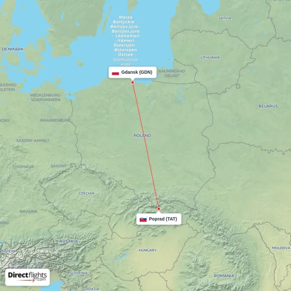 Gdansk - Poprad direct flight map
