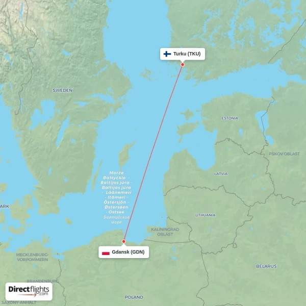 Gdansk - Turku direct flight map