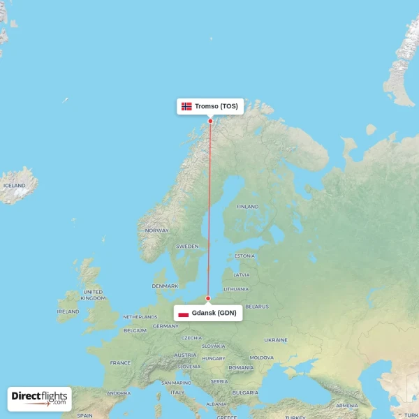 Gdansk - Tromso direct flight map