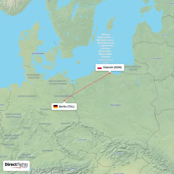 Gdansk - Berlin direct flight map
