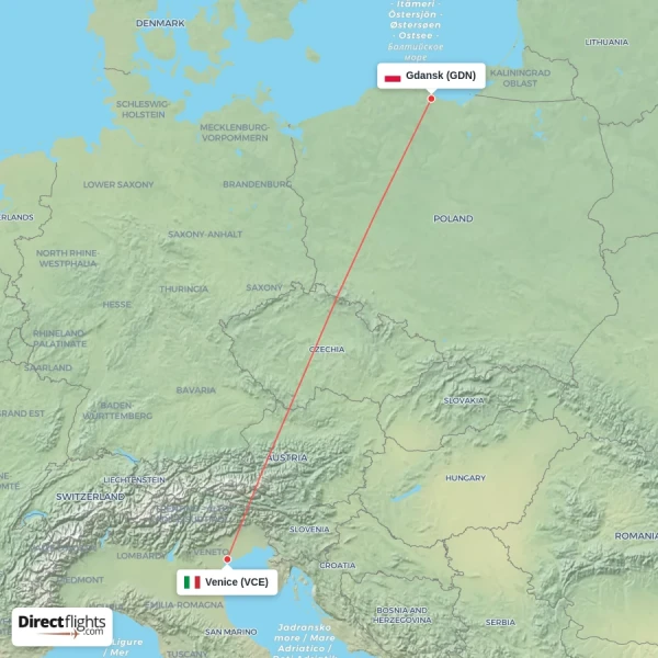 Gdansk - Venice direct flight map