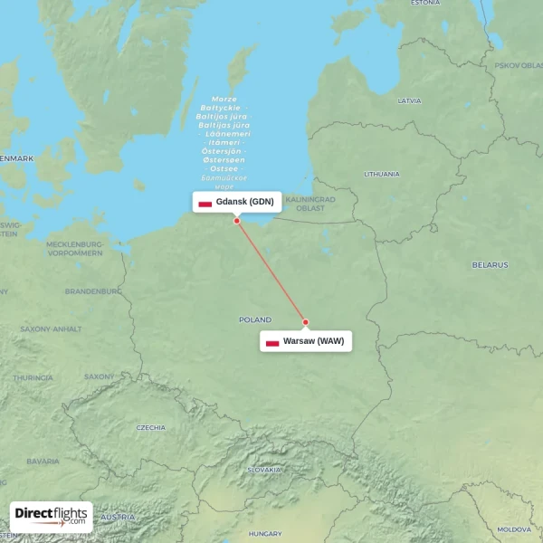 Gdansk - Warsaw direct flight map