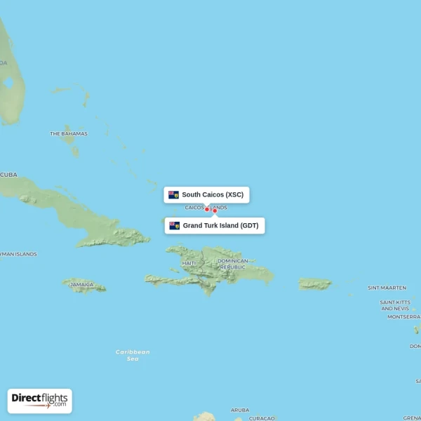 Grand Turk Island - South Caicos direct flight map
