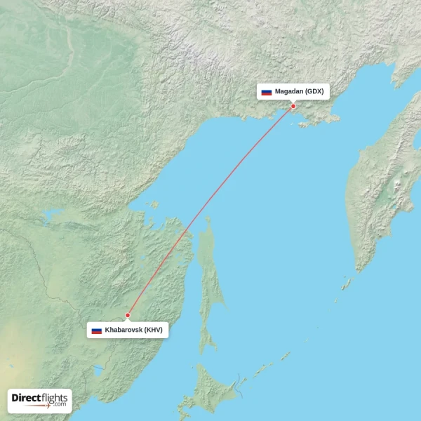 Magadan - Khabarovsk direct flight map