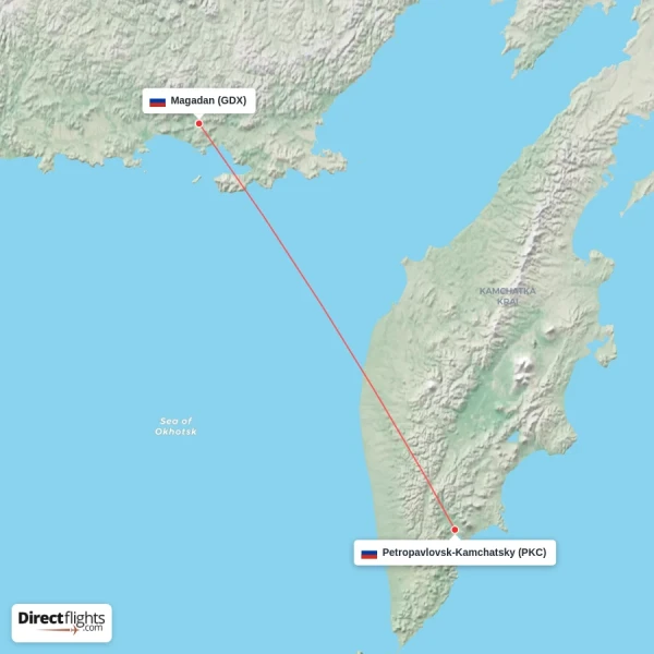 Magadan - Petropavlovsk-Kamchatsky direct flight map