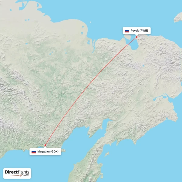 Magadan - Pevek direct flight map