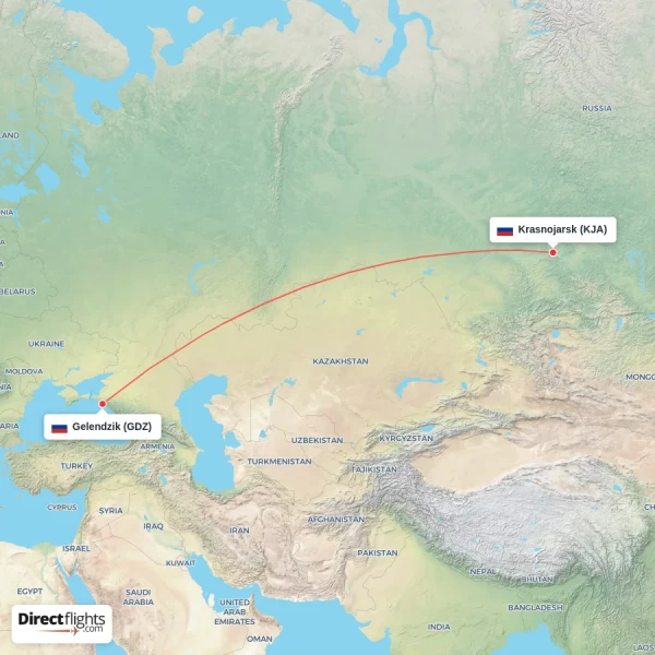 Gelendzik - Krasnojarsk direct flight map